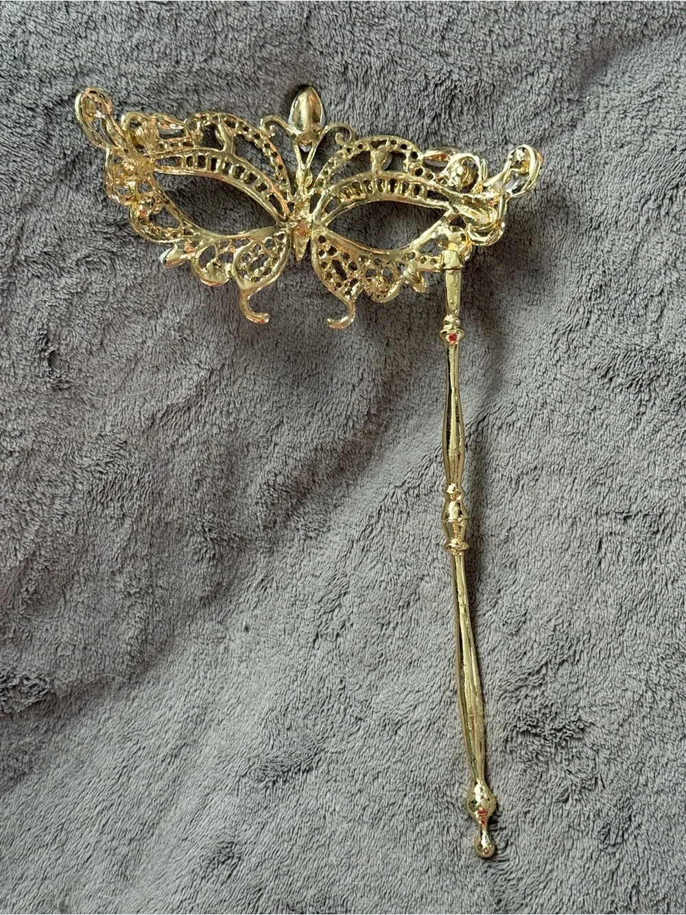Gold Jeweled Butterfly Handheld Masquerade Mask